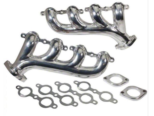 1967-1969 Camaro Rear Dump Cast Iron LS Exhaust Manifolds, Silver Ceramic