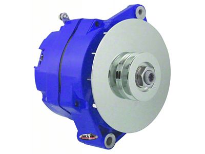 1967-1971 Camaro Alternator; 80 AMP; OEM Wire; 10si Case; V Groove Pulley; External Regulator; Blue Powdercoat w/Chrome Accents; Must Be Used With An External Solid State Voltage Regulator;