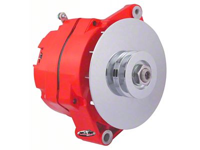 1967-1971 Camaro Alternator; 80 AMP; OEM Wire; 10si Case; V Groove Pulley; External Regulator; Red Powdercoat w/Chrome Accents; Must Be Used With An External Solid State Voltage Regulator;
