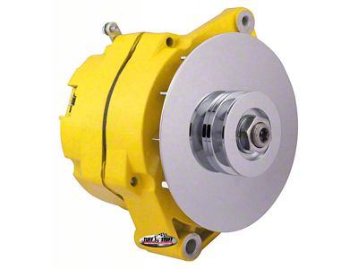 1967-1971 Camaro Alternator; 80 AMP; OEM Wire; 10si Case; V Groove Pulley; External Regulator; Yellow Powdercoat w/Chrome Accents; Must Be Used With An External Solid State Voltage Regulator;