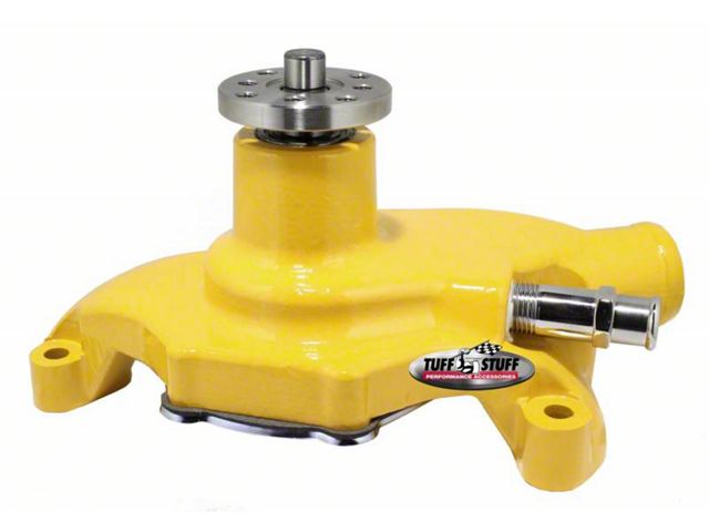 1967-1971 Chevrolet Camaro SuperCool Water Pump; 5.625 in. Hub Height; 5/8 in. Pilot; Short; Threaded Water Port; Yellow Powdercoat w/Chrome Accents; 1354NCYELLOW