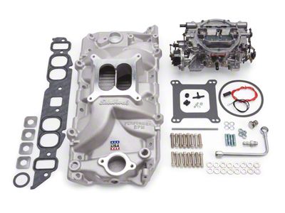 1967-1972 Camaro Edelbrock 2062 Manifold And Carb Kit; Performer Rpm; Big Block Chevy; Oval Port; Natural Finish