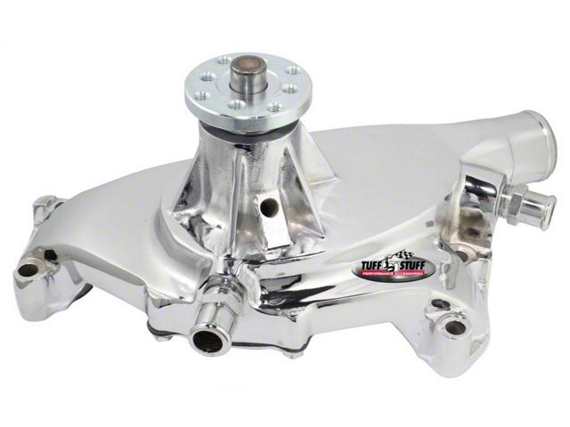 1967-1972 Chevrolet Camaro Platinum SuperCool Water Pump; 5.750 in. Hub Height; 5/8 in. Pilot; Short; Reverse Rotation; 2 Threaded Water Ports; Aluminum Casting; Polished; Custom Serpentine Systems Only; 1495ABREV