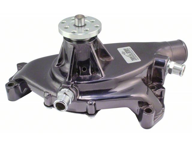1967-1972 Chevrolet Camaro Smoothie Style Water Pump; 5.750 in. Hub Height; 5/8 in. Pilot; Short; Flat Smooth Top And 2 Threaded Water Ports; Black Chrome; 1496NA7