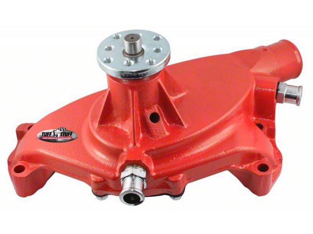 1967-1972 Chevrolet Camaro SuperCool Water Pump; 5.750 in. Hub Height; 5/8 in. Pilot; Short; 2 Threaded Water Ports; Red Powdercoat w/Chrome Accents; 1494NCRED