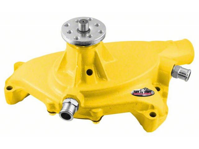 1967-1972 Chevrolet Camaro SuperCool Water Pump; 5.750 in. Hub Height; 5/8 in. Pilot; Short; 2 Threaded Water Ports; Yellow Powdercoat w/Chrome Accents; 1494NCYELLOW