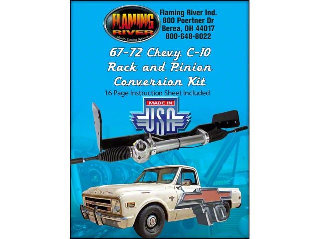 1967-1972 Chevy C10 Power Rack and Pinion Cradle Kit, Polished Column Shift Tilt Column, Flaming River