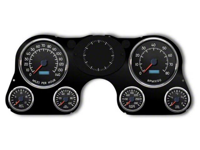 1967-1972 Chevrolet Truck New Vintage USA 6 Gauge Aviator Series Package - 140 MPH Programmable Speedometer with Tachometer, Oil Pressure, Water Temp, Fuel and Volt Meter - Black
