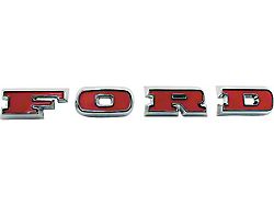 1967-1977 Grille Letter Set - FORD - Chrome - Red Plastic Inlay On Each Letter - Ford Bronco