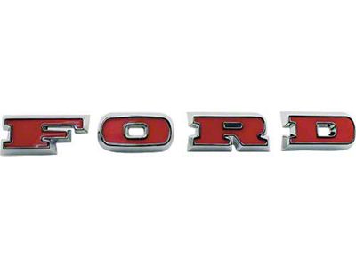1967-1977 Grille Letter Set - FORD - Chrome - Red Plastic Inlay On Each Letter - Ford Bronco
