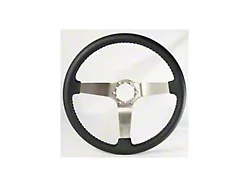 S6 Step Series 14-Inch Steering Wheel; Black Leather with Stainless Steel (Universal; Some Adaptation May Be Required)