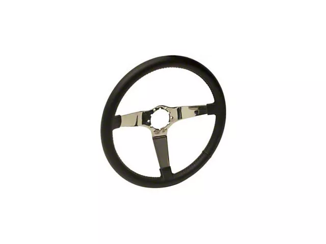 1967-1982 Corvette Steering Wheel Black Leather With Chrome 3-SpokeDesign