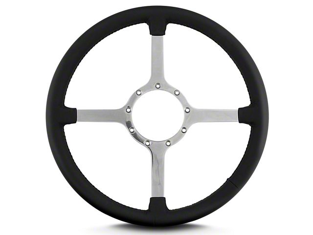 1967-1992 Camaro 15 Inch Steering Wheel Polished Spokes, Black Leather Wrap