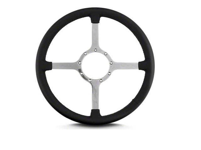 1961-1967 Ford Econoline 15 Inch Steering Wheel Polished Spokes, Black Leather Wrap