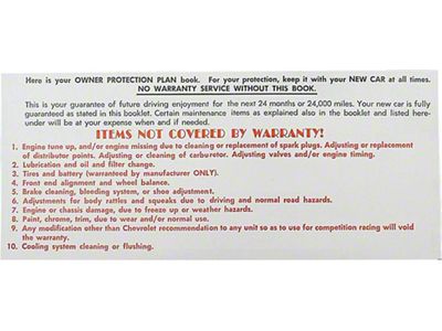 1967-69 Warranty Card