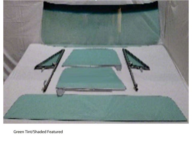 1967 Chevy-GMC Truck Glass Kit With Vent Window Assemblies With Posts, Door Glass In Channel, Deluxe/Large Back Glass-Green Tint With Shade Band