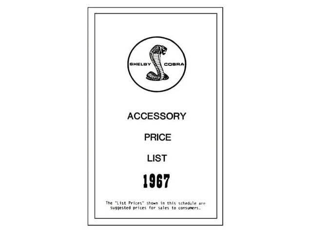 1967 Mustang Shelby New Car Retail Accessory Price List