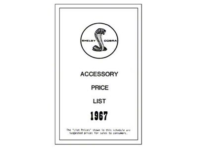 1967 Mustang Shelby New Car Retail Accessory Price List