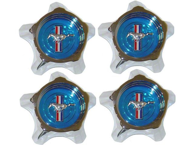 1967 Mustang Styled Steel Wheel Hub Cap Set, Blue