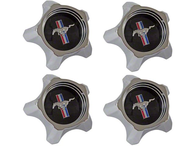 1967 Mustang Styled Steel Wheel Hub Cap Set with Original Black Design, 4 Pieces