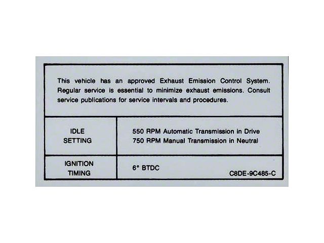 1968-1969 Mustang Emissions Decal, 302 2-Barrel V8 with Automatic or Manual Transmission