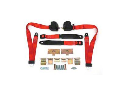 1968-1972 Corvette 3-Point Shoulder Harness And Seat Belt Kit Retractable Retrofit Red