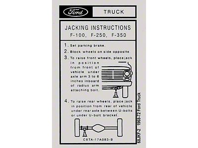 1968-1972 Truck Jack Instruction Tag