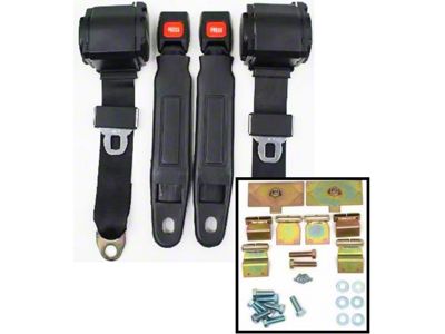 1968-1974 Corvette 3-Point Shoulder Harness And Seat Belt Kit Retractable Retrofit Black