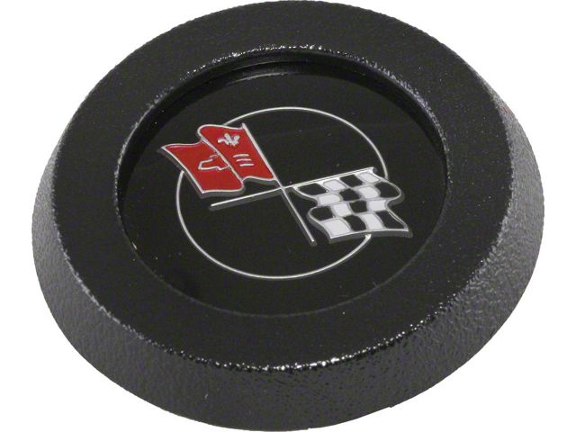Horn Button,No Tilt/Teles,Crossed-Flags Logo,Blk, 68-75