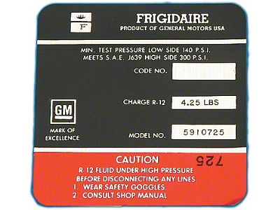 1968 Corvette Air Conditioning Decal Compressor