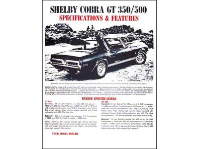 1968 Mustang Shelby GT350/GT500 Sales Specifications and Features Sheet
