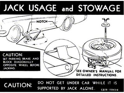 1968 Mustang Styled Steel Wheel Jack Instruction Decal