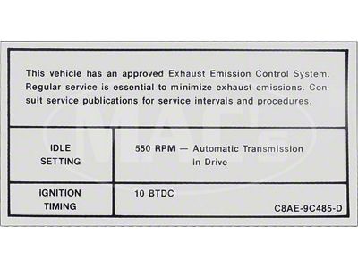 1968 Thunderbird Emissions Decal