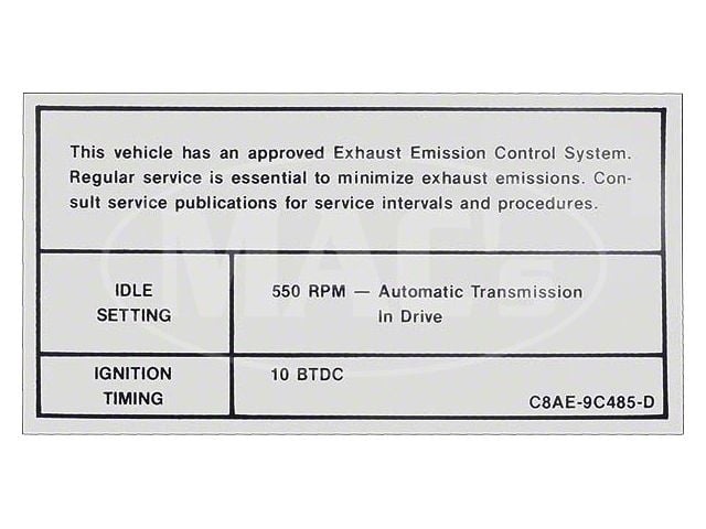 1968 Thunderbird Emissions Decal