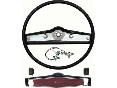 1969-1970 Chevy Nova Steering Wheel Kit Standard Black with Cherrywood Shroud