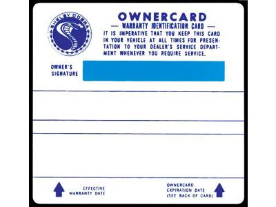 1969-1970 Mustang Shelby Permanent Owner's Card, Plastic