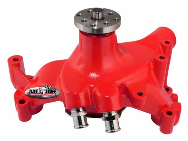 1969-1972 Chevrolet Camaro SuperCool Water Pump; 7.281 in. Hub Height; 5/8 in. Pilot; Long; 2 Threaded Water Ports; Red Powdercoat w/Chrome Accents; 1461NCRED