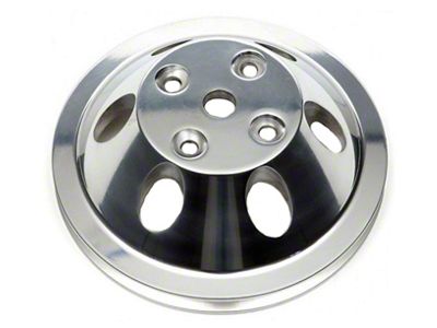 1969-1972 Chevelle & Malibu Water Pump Pulley, Small Block, Single Groove, Chromed Billet Aluminum, For Cars With Long Water Pump