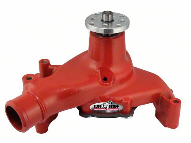 1969-1986 Chevrolet Camaro Platinum SuperCool Water Pump; 6.937 in. Hub Height; 5/8 in. Pilot; Long; Aluminum Casting; Red Powdercoat w/Chrome Accents; 1511NCRED