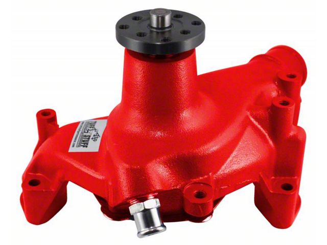 1969-1992 Chevrolet Camaro SuperCool Water Pump; 6.937 in. Hub Height; 5/8 in. Pilot; Long; Threaded Water Port; Red Powdercoat w/Chrome Accents; 1449NCRED