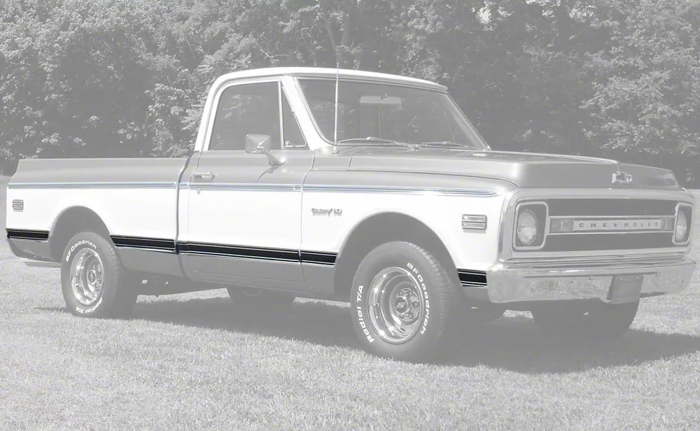 Ecklers Lwr Molding Kit, Longbed, Mtl and Adhs Clips, Black19691972