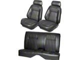 Deluxe Interior Front Bucket and Non-Fold Down Rear Bench Seat Upholstery Kit; Black Madrid Grain Vinyl (1969 Camaro Coupe)
