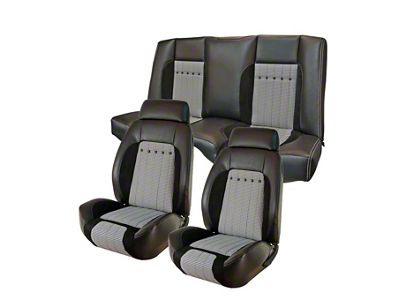 1969 Camaro Deluxe Houndstooth Coupe Seat Covers, Bucket Front & Rear Bench Set Black