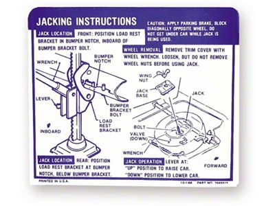 1969 Camaro Jacking Instructions Decal, Convertible