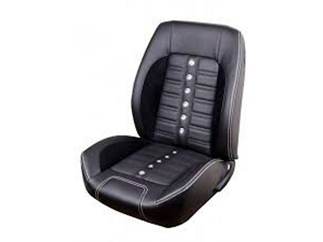 1969 Camaro Sport XR Rear Seat Upholstery, Console , Black Vinyl, Black Suede w/Red Contrast Stitch, Grommets