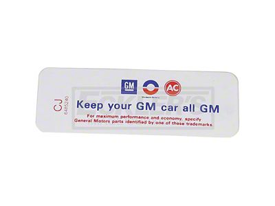 1969 Chevy Truck Air Cleaner Decal, 350/250Hp, Keep Your GM All GM