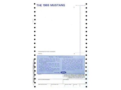 1969 Mustang New Car Window Price Sticker