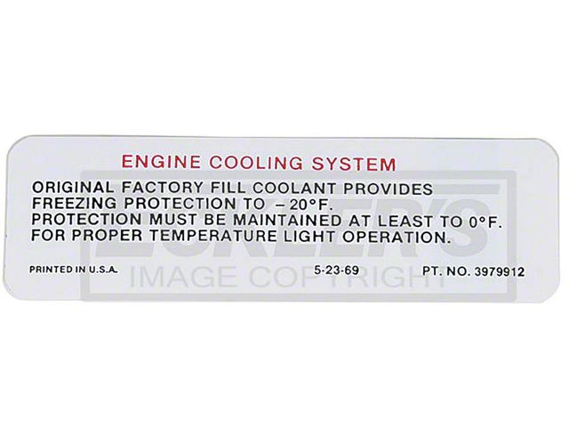1970-1971 El Camino Engine Compartment Decal, Caution Cooling System