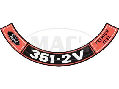 1970-1971 Mustang Air Cleaner Decal, 351 2V Regular Fuel