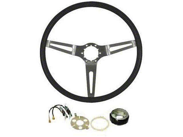Steering Wheel,3-Spoke,Black,w/ Mounting Kit,69-70